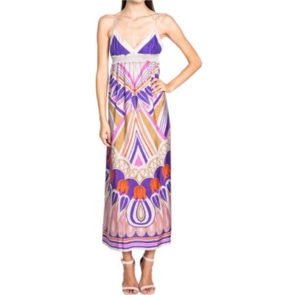 Anthropologie Purple and Orange Maxi Dress